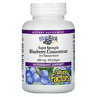 Natural Factors, BlueRich, Черника концентрат 500 мг, 90 мягких таблеток
