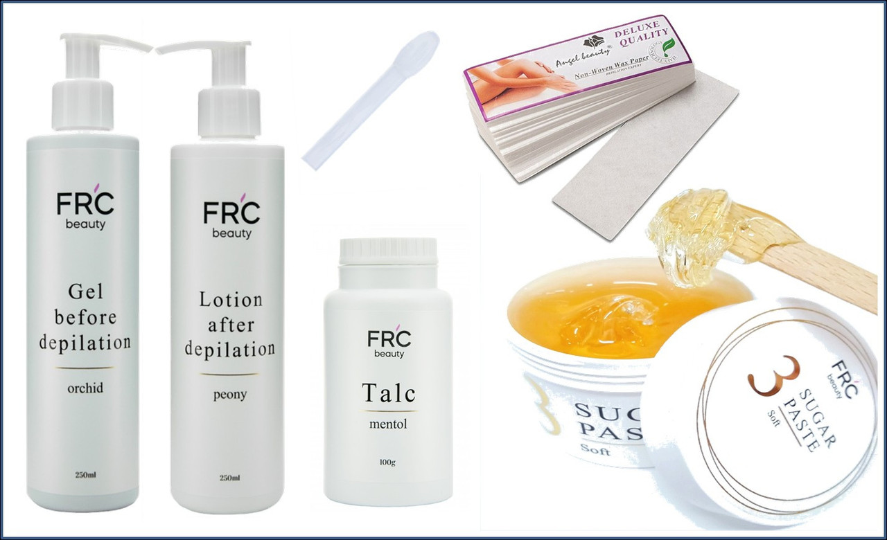 Стартовий набір для шугарингу Цукрова паста 800 г. До та після депіляції Тальк Лопатка Смужка для депіляції, фото 1