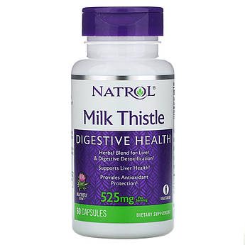 Молочний чортополох 525 мг Natrol Milk Thistle екстракт розторопші гепатопротектор для печінки 60 капсул