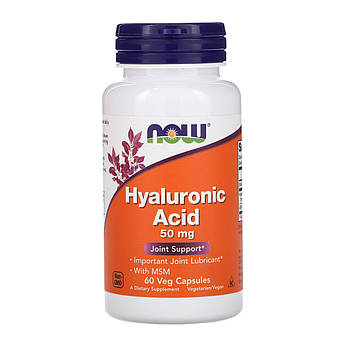 Гіалуронова кислота 50 мг Now Foods Hyaluronic Acid підтримка суглобів зв'язок хрящів 60 рослинних капсул