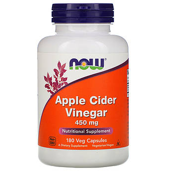Яблучний оцет 450 мг Now Foods Apple Cider Vinegar підтримка здоров'я та травлення 180 капсул