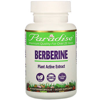 Берберин Paradise Herbs Berberine для підтримки рівня глюкози у крові 60 вегетаріанських капсул