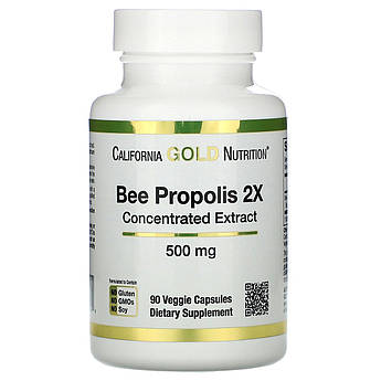 Концентрований екстракт бджолиного прополісу 2X 500 мг California Gold Nutrition Bee Propolis 90 рослинних капсул