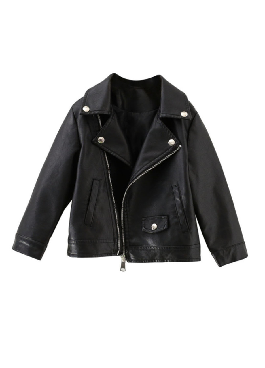 Куртка-косуха чорна, дитяча шкіряна куртка, шкіряні куртка для дівчинки, куртка чорна