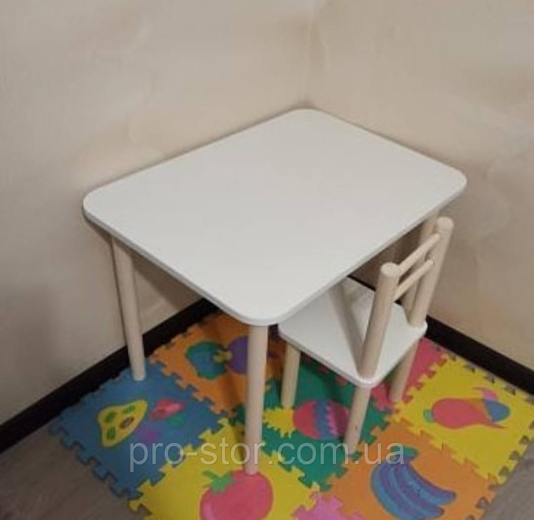 Дитячий столик і стільці від виробника дерева і ЛДСП Стол і стілець Білий