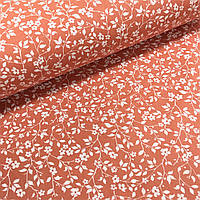 Ткань поплин белые кустовые цветы на оранжевом (ТУРЦИЯ шир. 2,4 м) (R-S-0398)