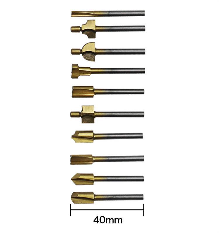 Набір бор фрез з титановим покриттям 10 шт по дереву для гравера, бормашини (DREMEL).