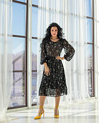 Шифонова з принтом в чорному кольорі розміри 46