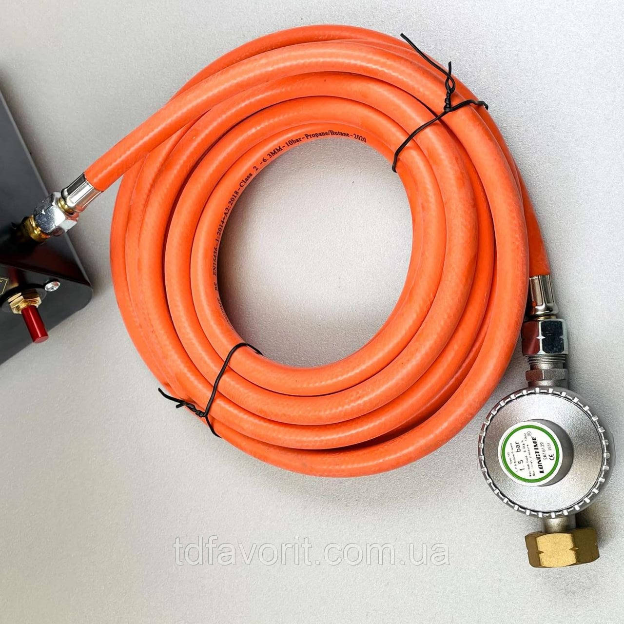 Газовий шланг 5м з редуктором 1,5 бар гайка 1/4"-3/8" для теплової гармати, фото 1