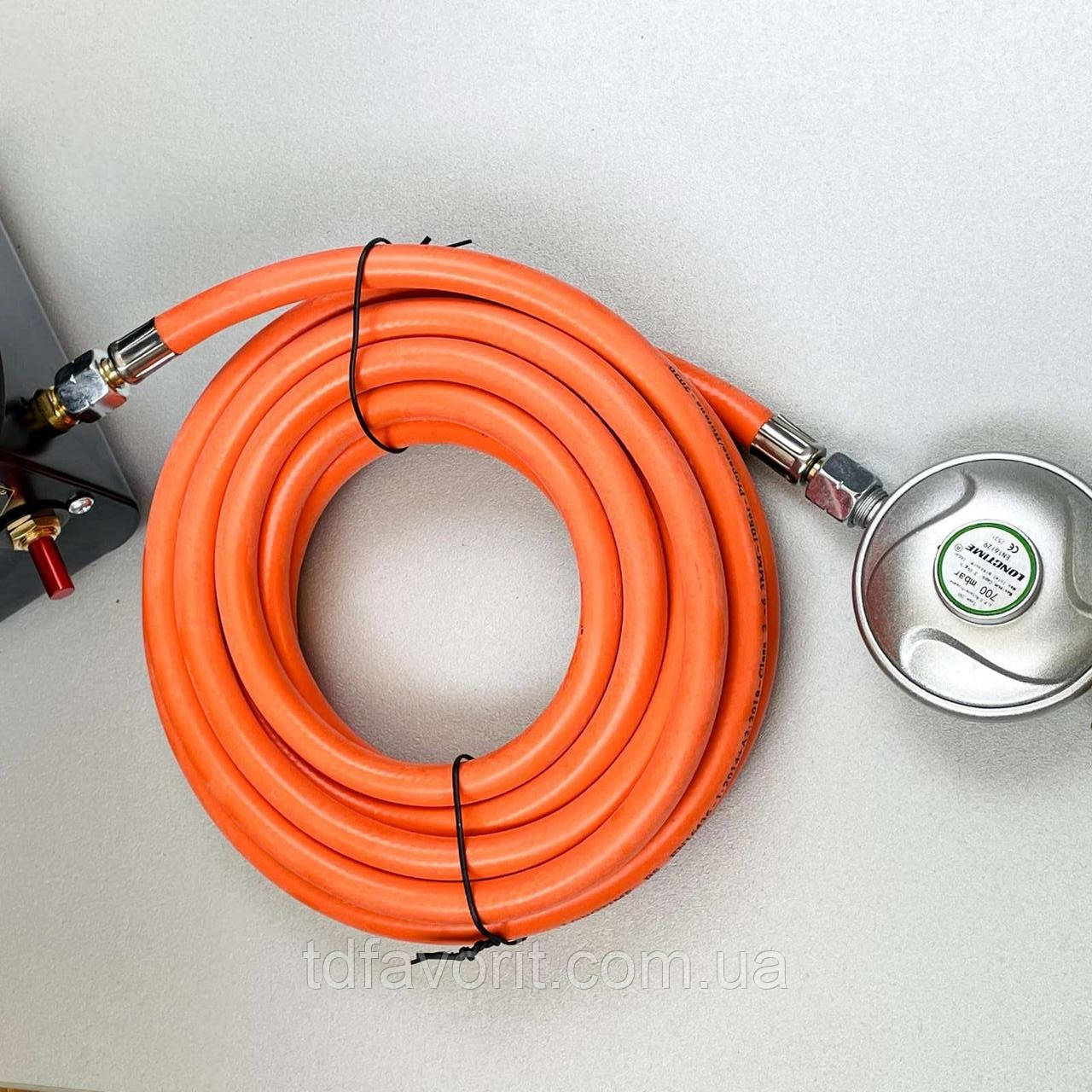 Газовий шланг 5 м із редуктором 0,7 бара гайка 1/4"-1/4" для теплової гармати, фото 1