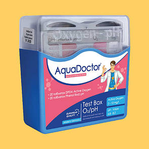 AquaDoctor Box таблетковий тестер для басейну. Для вимірювання рівня активного кисню O2, pH (Пш) басейну