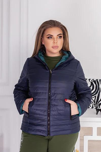 Двостороння куртка жіноча БАТАЛ арт.185 синій/аква