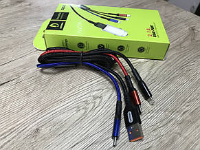 Автомобильное зарядное устройство Denmen DZ01E 3in1 cable Lightning +Micro +Type-C 2USB 2.1A, фото 2