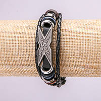 Браслет L-19-21см s-18мм еко шкіра колір чорний застібка металева кнопка купити біжутерію оптом в інтернеті