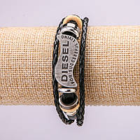 Браслет з металевою вставкою DIESTL L-19-21см s-14мм еко шкіра колір чорний застібка металева кнопка купити біжутерію оптом в