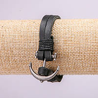 Браслет Якір з металевими вставками L-21см s-10мм еко шкіра колір чорний купити біжутерію оптом в інтернеті