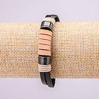Браслет з металевими вставками L-21см s-10мм еко шкіра колір чорний з коричневим купити біжутерію оптом в інтернеті