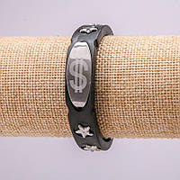 Браслет з металевими вставками L-21см s-15мм каучук колір чорний на застібці купити біжутерію дешево оптом в інтернеті
