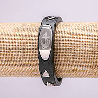 Браслет з металевими вставками L-21см s-15мм каучук колір чорний на застібці купити біжутерію дешево оптом в інтернеті