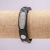 Браслет з металевими вставками L-21см s-15мм каучук колір чорний на застібці купити біжутерію дешево оптом в інтернеті