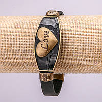 Браслет LOVE c металевими вставками L-16-21см еко шкіра колір чорний на застібці купити біжутерію оптом в інтернеті