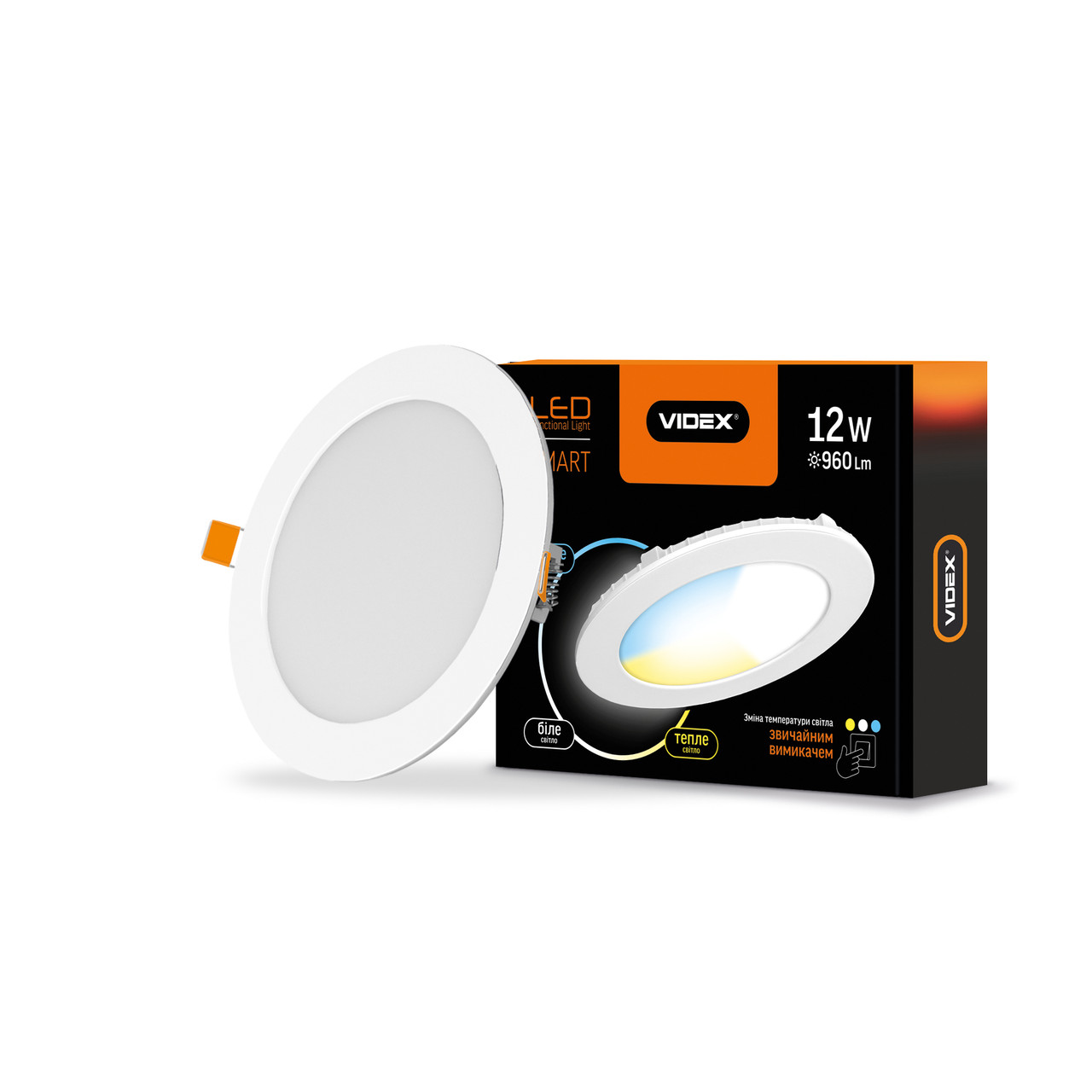 LED світильник з регулюванням колірності, вбудований круглий Videx 12W 3000-6200K С3 VL-DLRС3 -12 24628