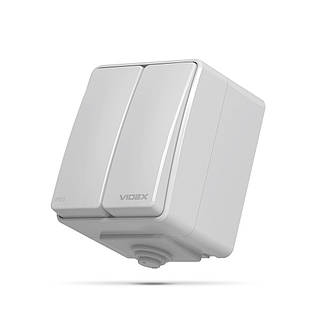 IP65 Вимикач зовнішній двоклавішний сірий Videx Binera VF-BNW12-G 25184