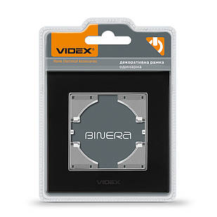 Рамка чорне скло одинарна горизонтальна VIDEX BINERA