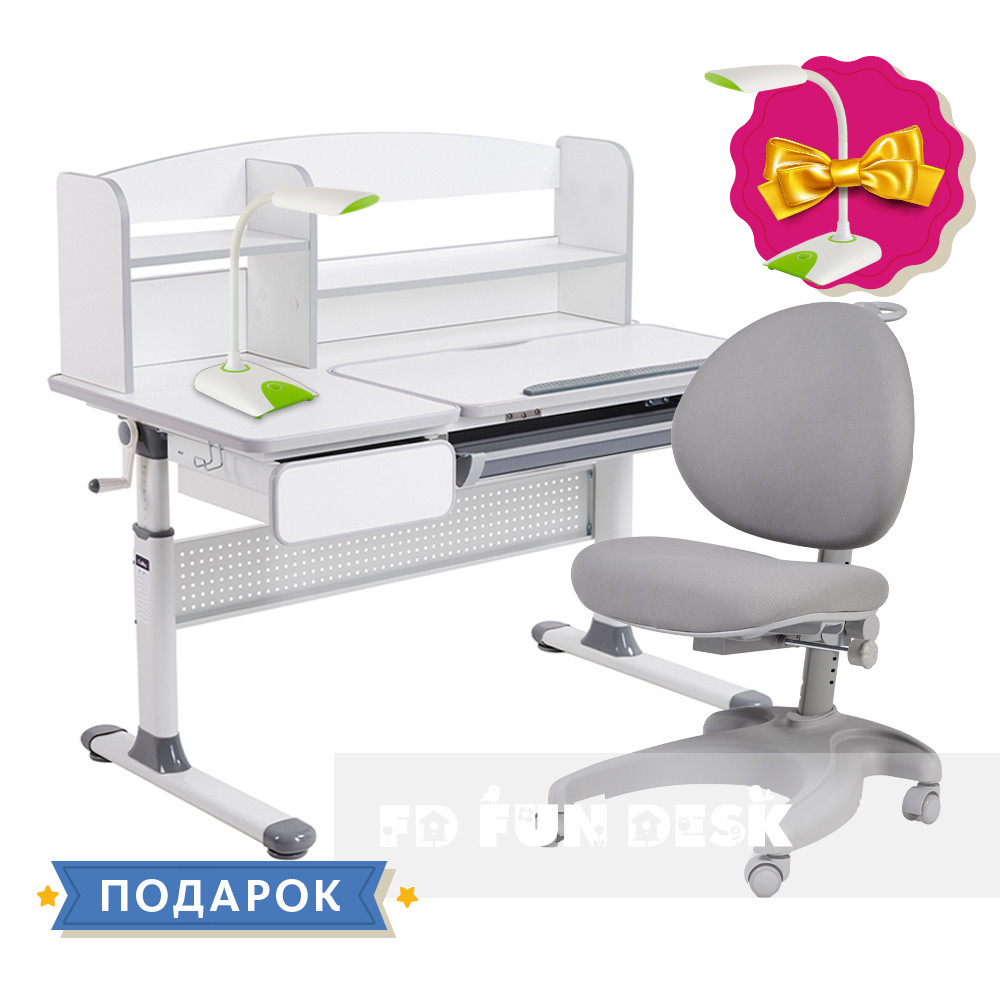 Комплект для школярів парта Cubby Rimu Grey + ергономічне крісло FunDesk Cielo Grey