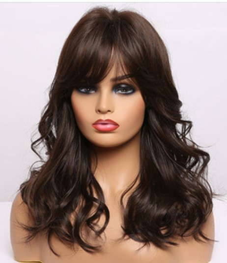 Перука коричнева з термоволосся середньої довжини для щоденного користвуання, фото 1