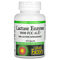 Лактаза 9000 FCC Natural Factors Lactase Enzyme при непереносимости лактозы 60 капсул