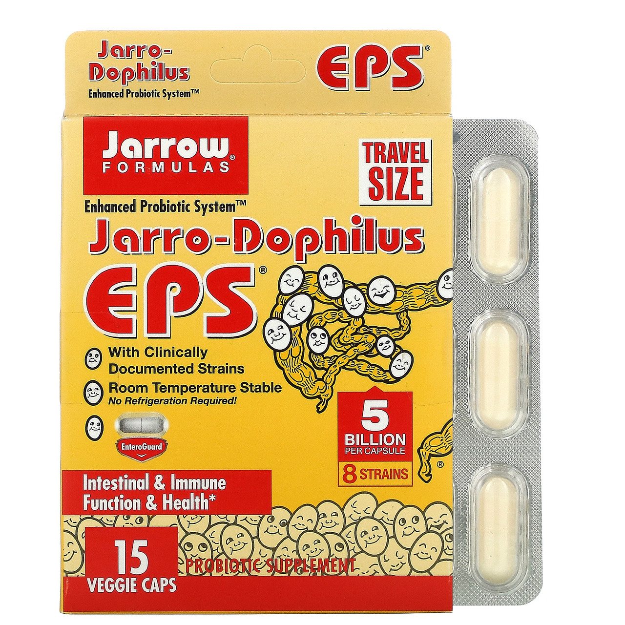 Jarrow Formulas, Комплекс пробіотиків Jarro-Dophilus EPS, 5 мільярдів, 15 рослинних капсул