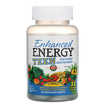 KAL, Enhanced Energy, Для підлітків, Суміш для поліпшення пам'яті і концентрації, 60 таблеток вегетаріанських
