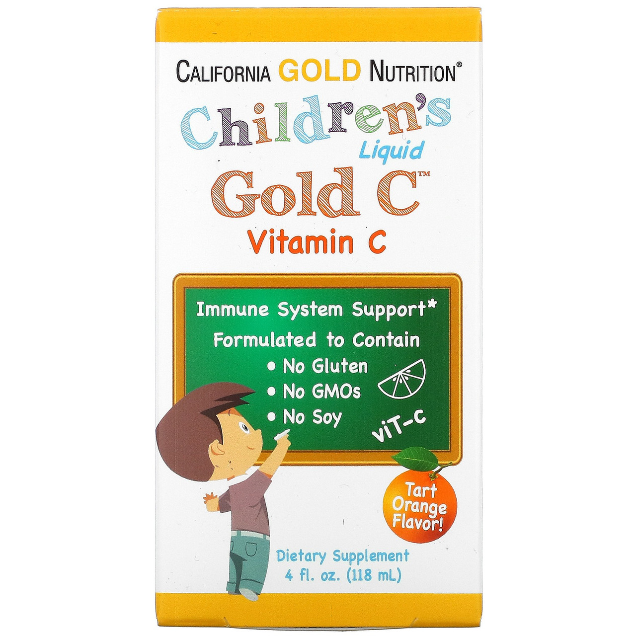 California Gold Nutrition, Вітамін C в рідкій формі для дітей, зі смаком терпкого апельсина, 118 мл