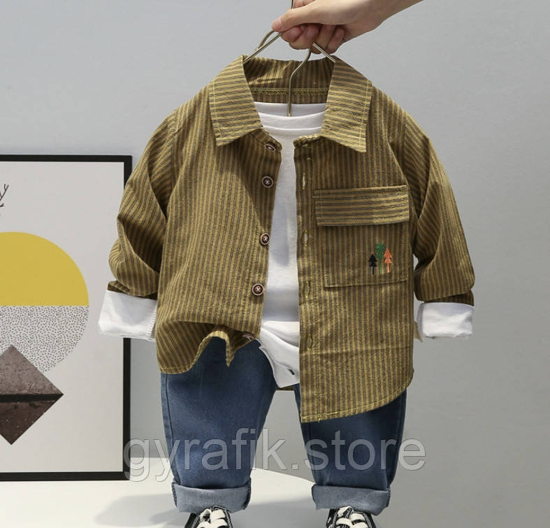 Детский комплект (рубашка+джинсы) горчичного цвета 120см - фото 1 - id-p1664843570