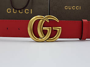 Ремінь Gucci широкий червоний із золотою пряжкою GG