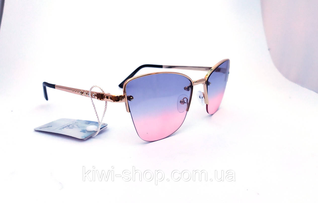 Очки имиджевые женские кошечки полуободковые СТЕКЛЯННЫЕ с сине-розовым переходом, очки солнцезащитные женские - фото 3 - id-p1394772765