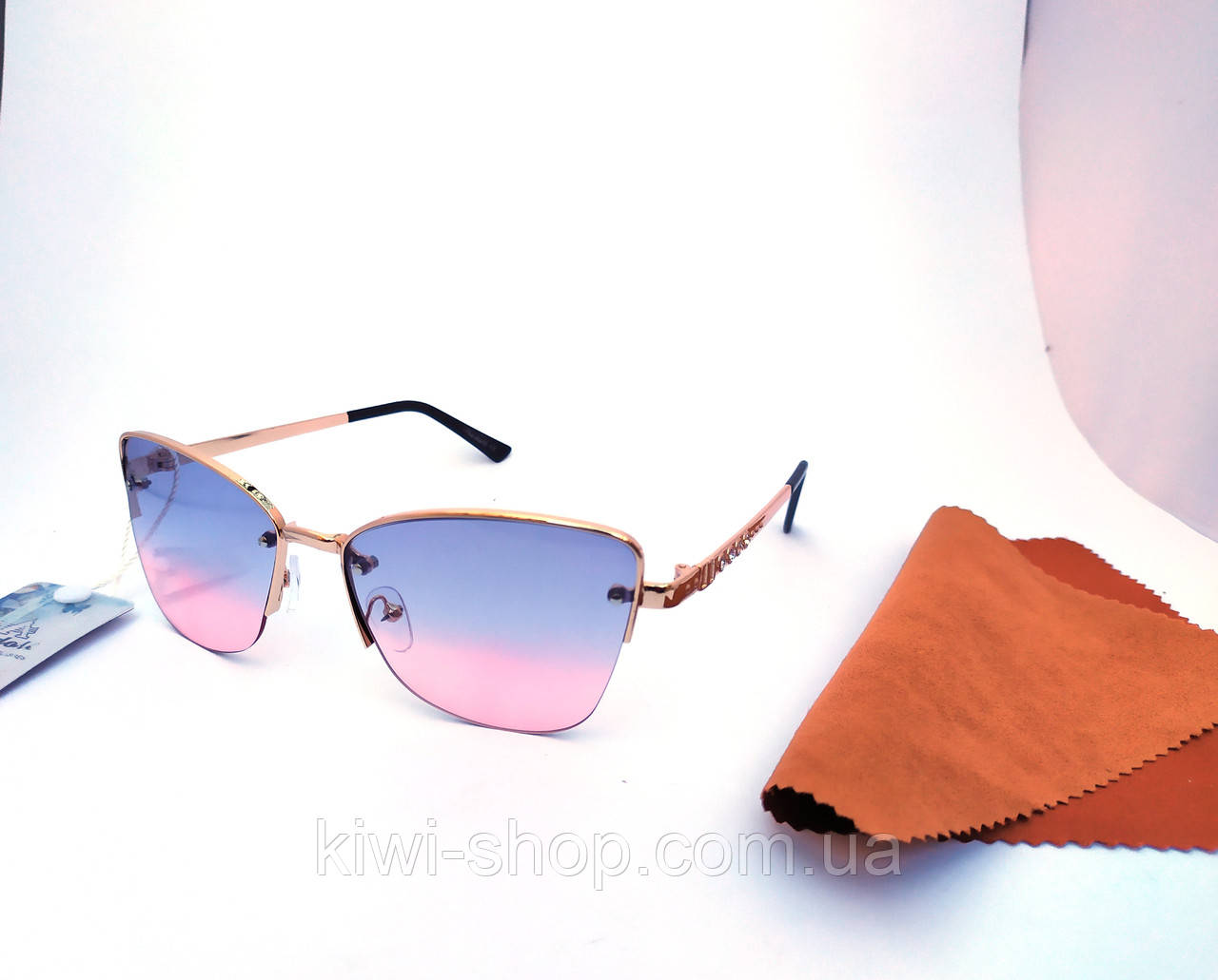 Очки имиджевые женские кошечки полуободковые СТЕКЛЯННЫЕ с сине-розовым переходом, очки солнцезащитные женские - фото 5 - id-p1394772765