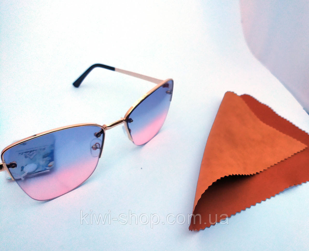 Очки имиджевые женские кошечки полуободковые СТЕКЛЯННЫЕ с сине-розовым переходом, очки солнцезащитные женские - фото 10 - id-p1394772765