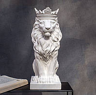 Гипсовый бюст льва с короной (белый)
