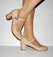 Женские туфли бежевые матовые на маленьком каблуке размер 36