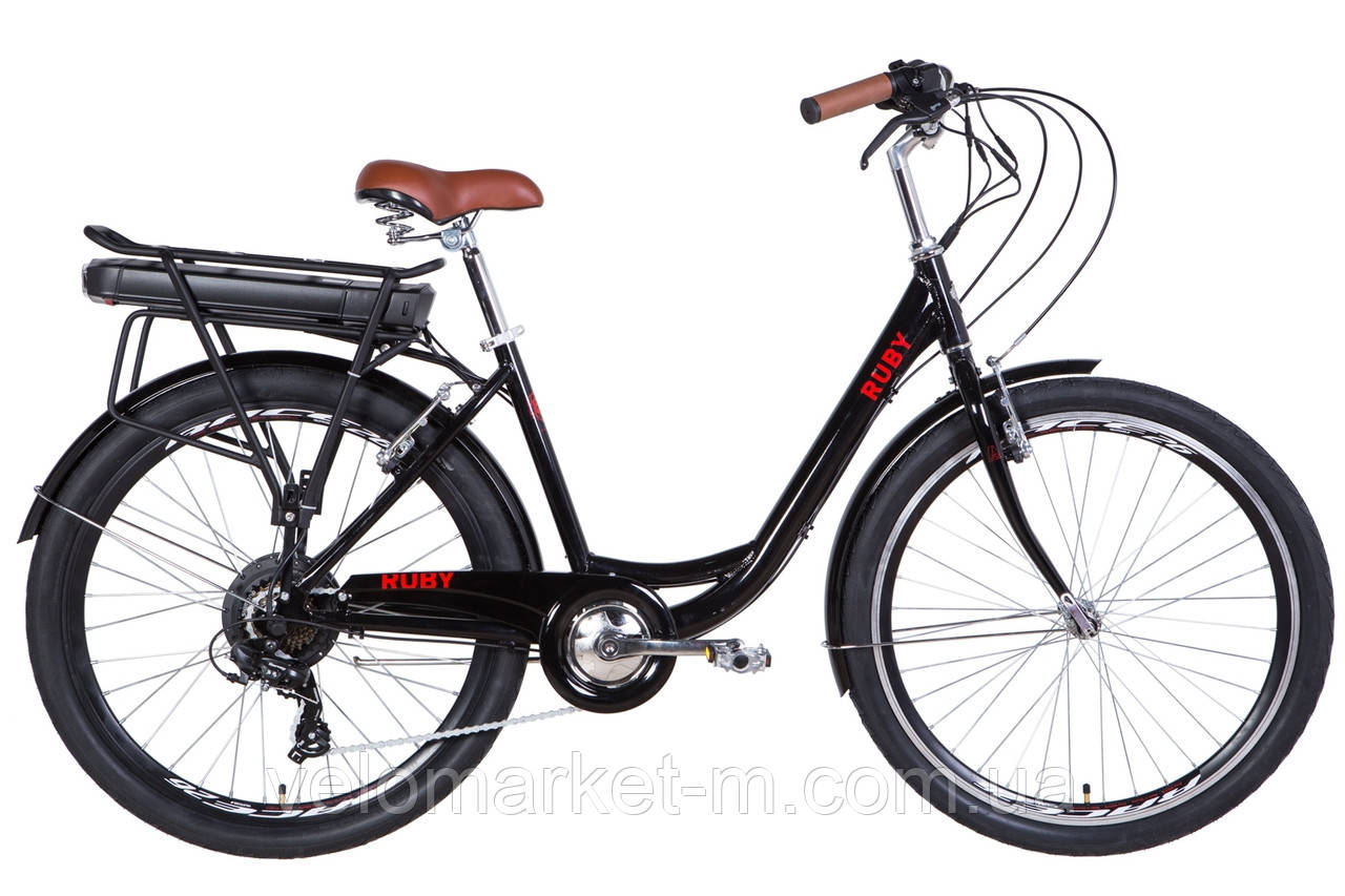 ЕЛЕКТРОВЕЛОСІПЕД 26" RUBY 350ВТ 36В РЕДУКТОР. 12.5АЧ С КРЕПЛ. До БАГАЖН., ДИСПЛЕЙ, САП 2020 чорний