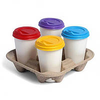 Холдер Тримач для 4-х склянок картонний крафт Ø193х193 мм. h = 42 мм.