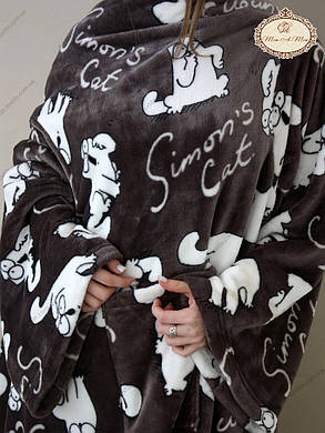 Плед з рукавами та кишенею ТЕТ Кіт Саймона кавовий 160х210см., фото 2