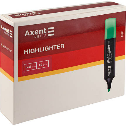 Маркер текстовыделитель Highlighter Delta by Axent 1-5 мм скошений зелений D2501-04, фото 2