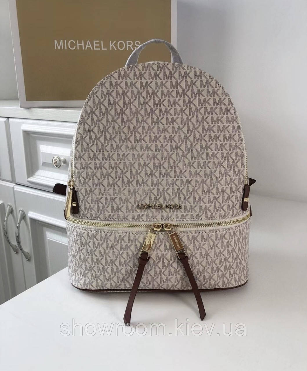 Жіночий шкіряний рюкзак Michael Kors Rhea Zip M White Lux