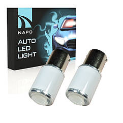 Комплект світлодіодних ламп NAPO LED 1156-3030-6smd-Lens 12V P21W 1156 BA15S колір світіння білий 2 шт