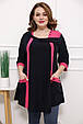 Гарна туніка розмір плюс Ілерія чорна з кораловою обробкою (52-70), фото 2
