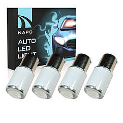 Комплект світлодіодних ламп NAPO LED 1156-3030-6smd-Lens 12V P21W 1156 BA15S колір світіння білий 4 шт