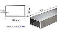 Труба алюминиевая прямоугольная 100 х 60 х 4 мм 6060 Т6 аналог АД31Т прессованная